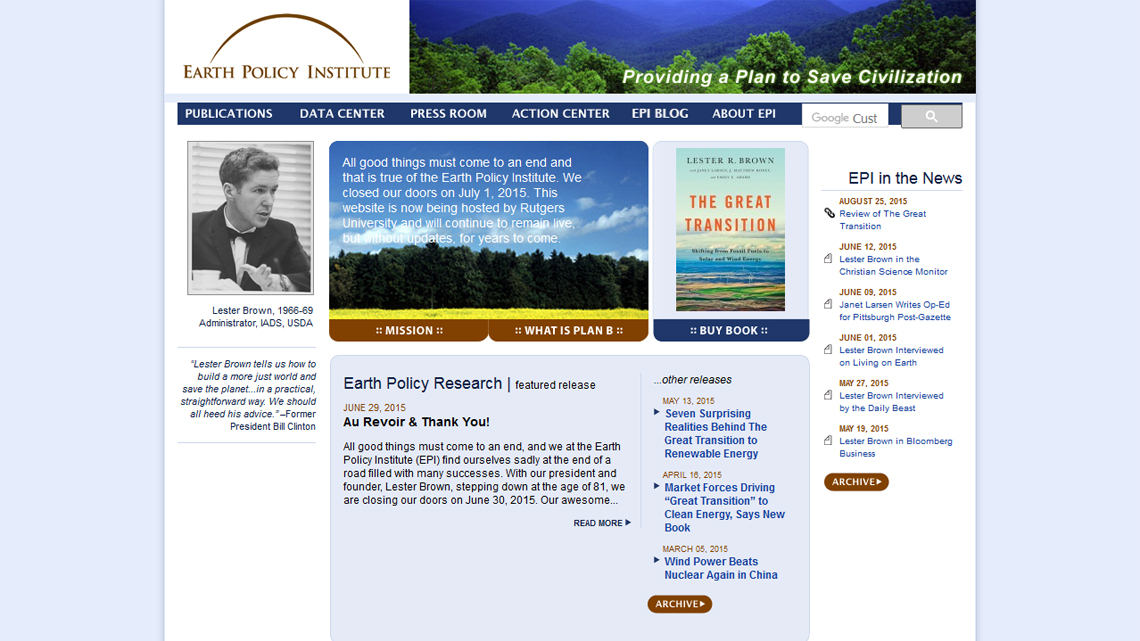 Earth Policy Institute, Expression Engine
